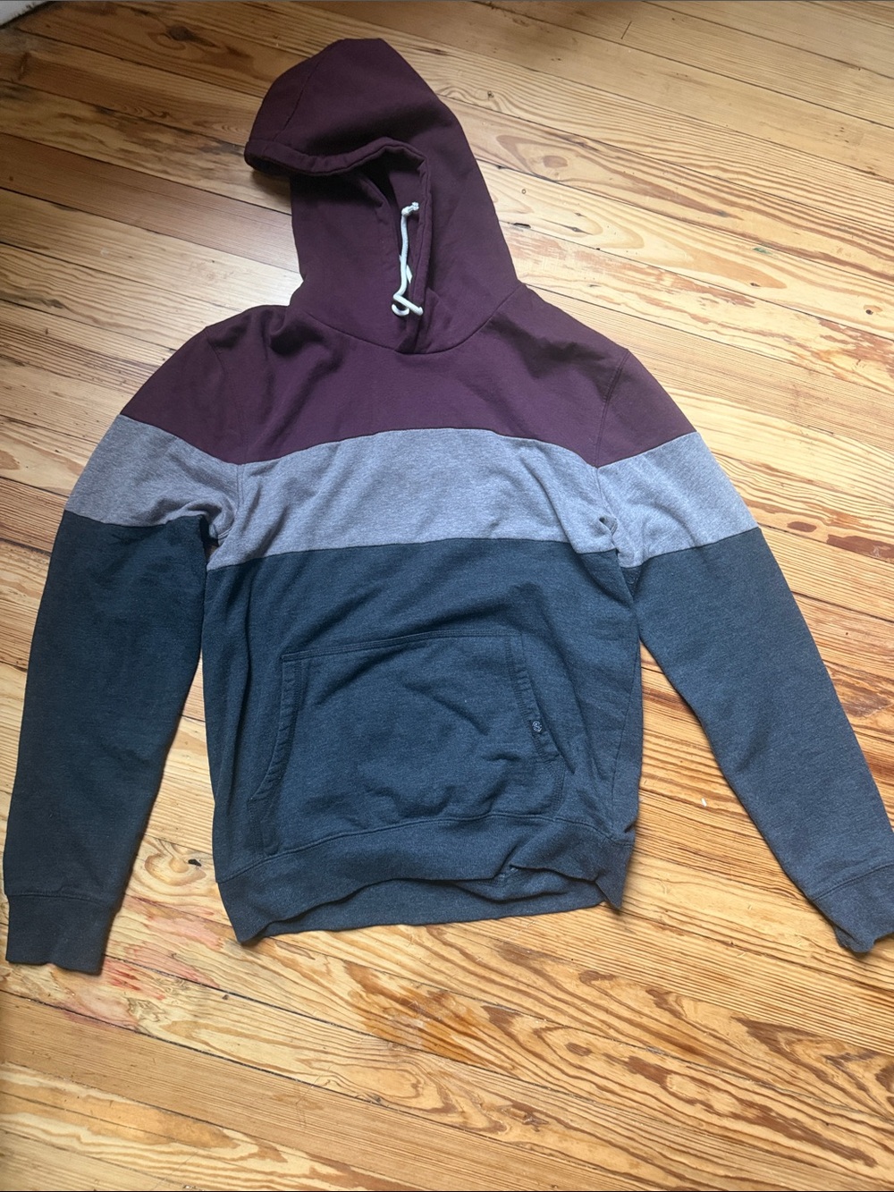 Men's Colorblock Hooded Pullover Sweatshirt - Burgundy, Light Gray, Charcoal